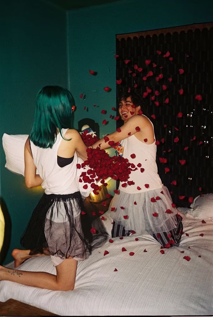 Flux Klein portrait with rose petals